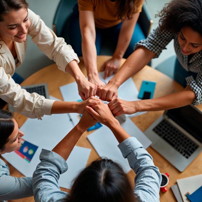 equipe-interagindo-em-reuniao-no-trabalho-unida